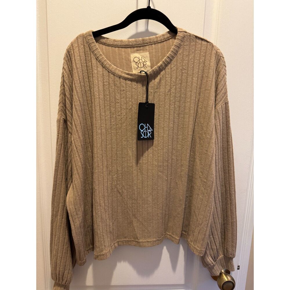 Anthropologie Chaser Ribbed Knit Bishop Sleeve Pullover